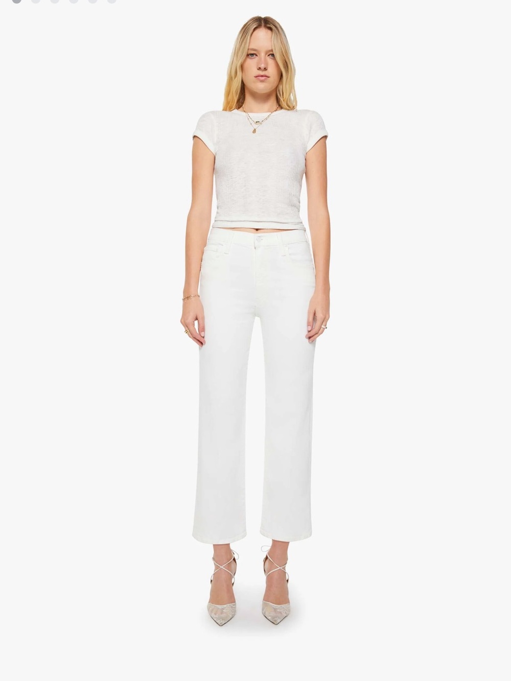 MOTHER White Cropped High-Rise Ankle Jeans